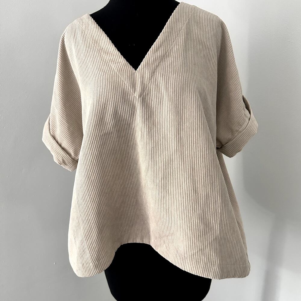 Madewell Cream Corduroy V-Neck Boxy Blouse